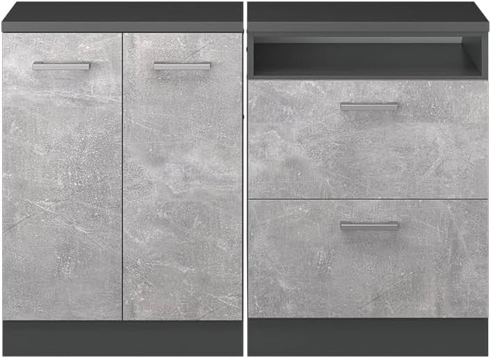 Set di mobili sottotetto Rion, Calcestruzzo, 120 cm Set di 2 carcasse armadio profondità 60 cm, adatto per il salvaspazio sotto tetti spioventi
