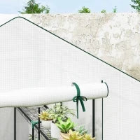 Serra da Giardino 3 m² con 3 Ripiani, PE Rinforzata 135 g/m² Anti-UV, Porta Avvolgibile e Finestre in Rete, 143x215x190cm, Bianco