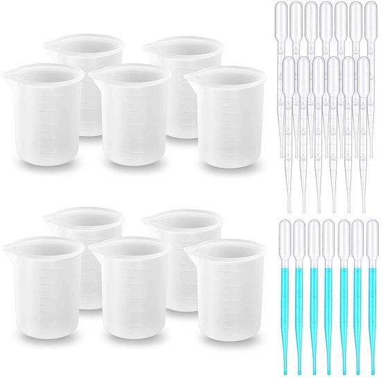 Silicati - Bicchieri di Precisione in Silicone - Resine Epoxy - 10 Pezzi - 100 ml - Bicchieri di Precisione - Inclusi Siringhe - Adatto per la Creazione di Gioielli