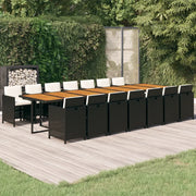 Set da Pranzo da Giardino 15 pz con Cuscini Nero in Polyrattan 3095653