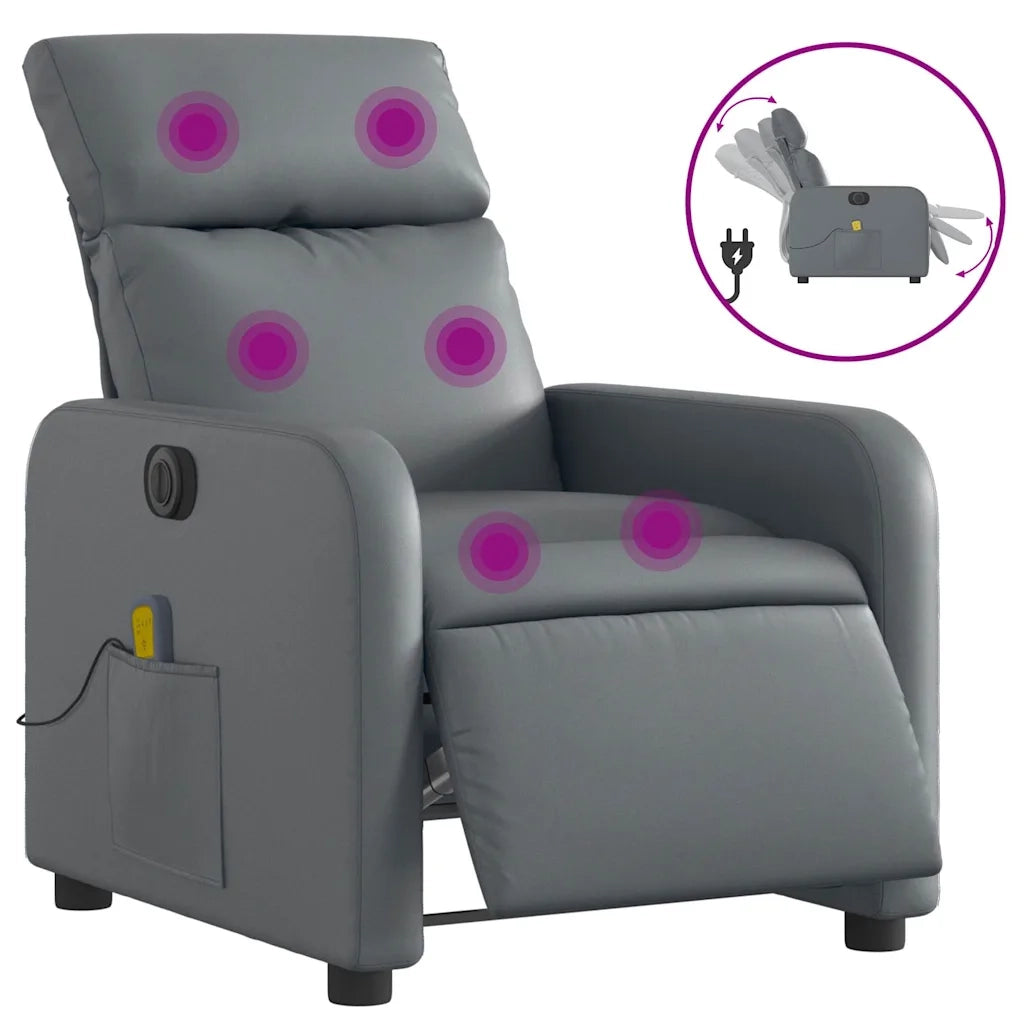 Divano Sedia-Poltrona Massaggiante Elettrica Reclinabile Grigio Similpelle 212240