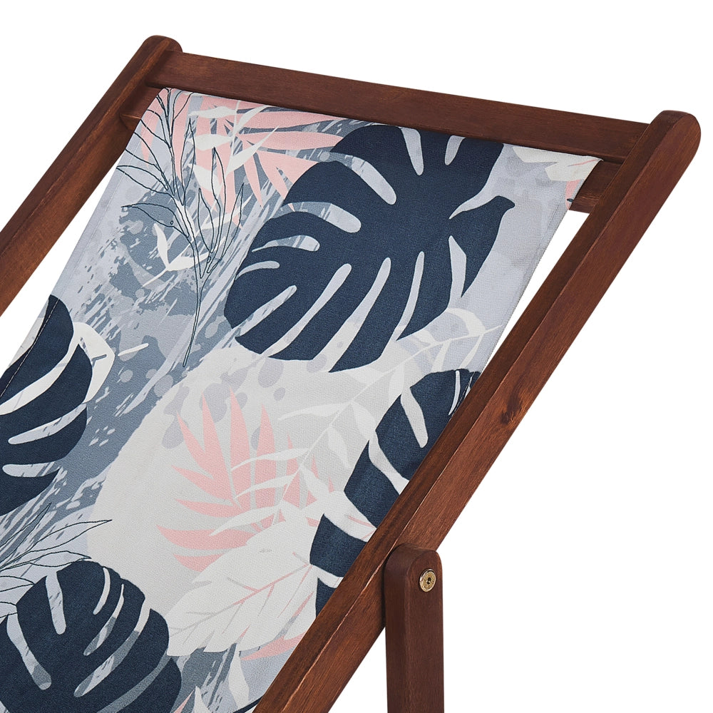 Set di 2 sedie a sdraio da giardino struttura legno acacia scuro con motivo a foglie di palma sedile reclinabile