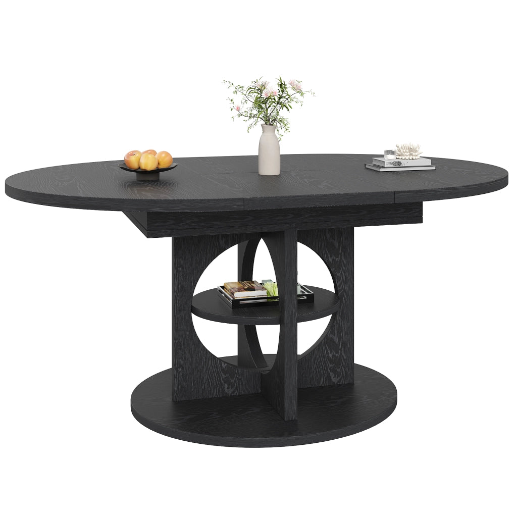 Tavolo da pranzo allungabile con vano portaoggetti centrale; 60kg; nero; in MDF