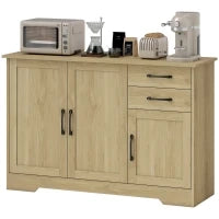 Credenza Moderna con 3 Porte, 2 Cassetti e Ripiano Regolabile 120x38x79 cm Legno Naturale