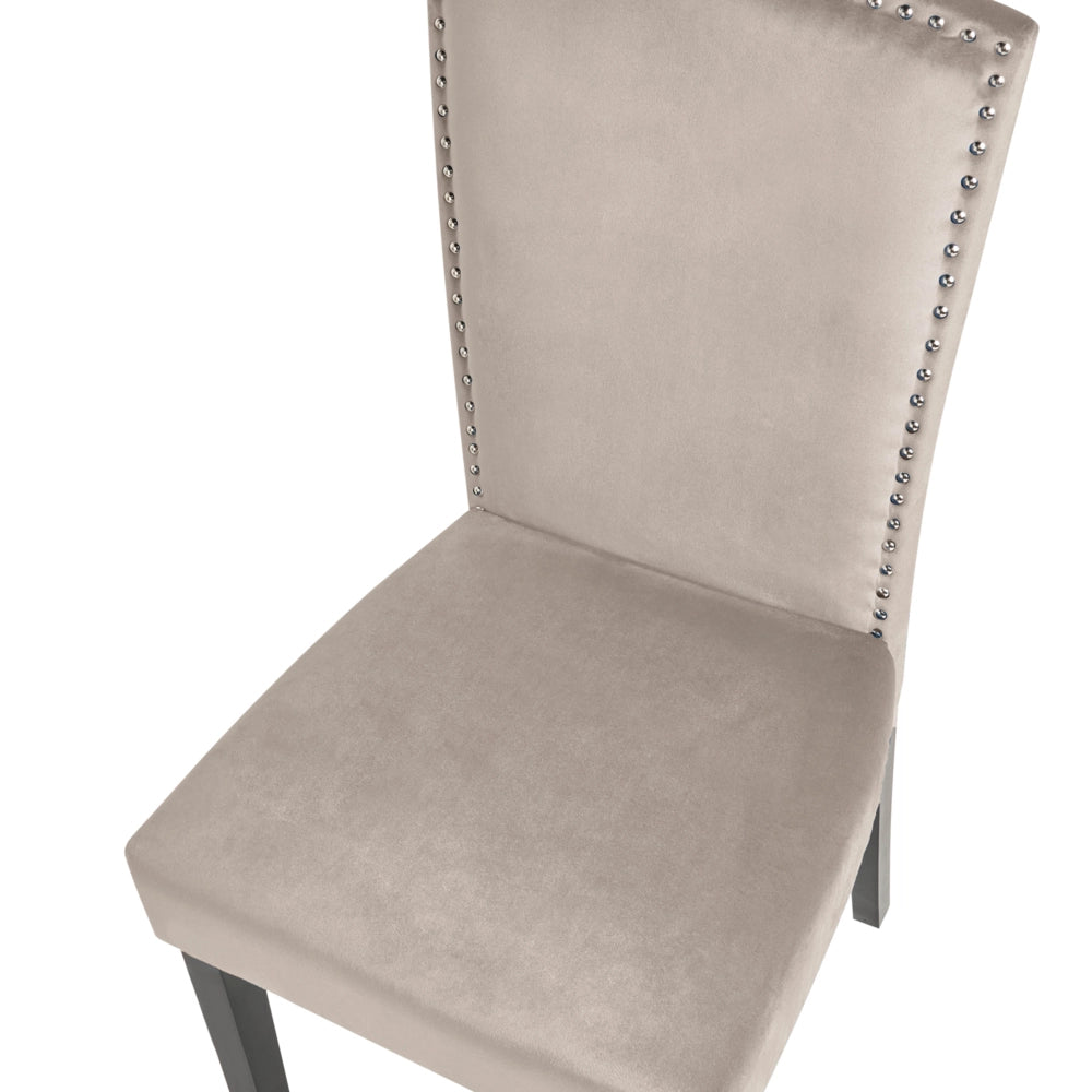 Set di 2 sedie da pranzo in velluto grigio con schienale alto design retrò con finiture in argento a forma di chiodo
