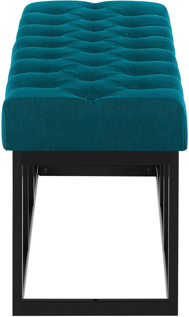 Panca design AMUN in metallo nero opaco e tessuto blu,120 cm