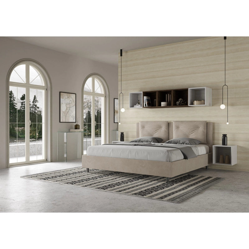 Letto imbottito Matrimoniale 200x210 cm Appia - Con rete,Microfibra,Sabbia