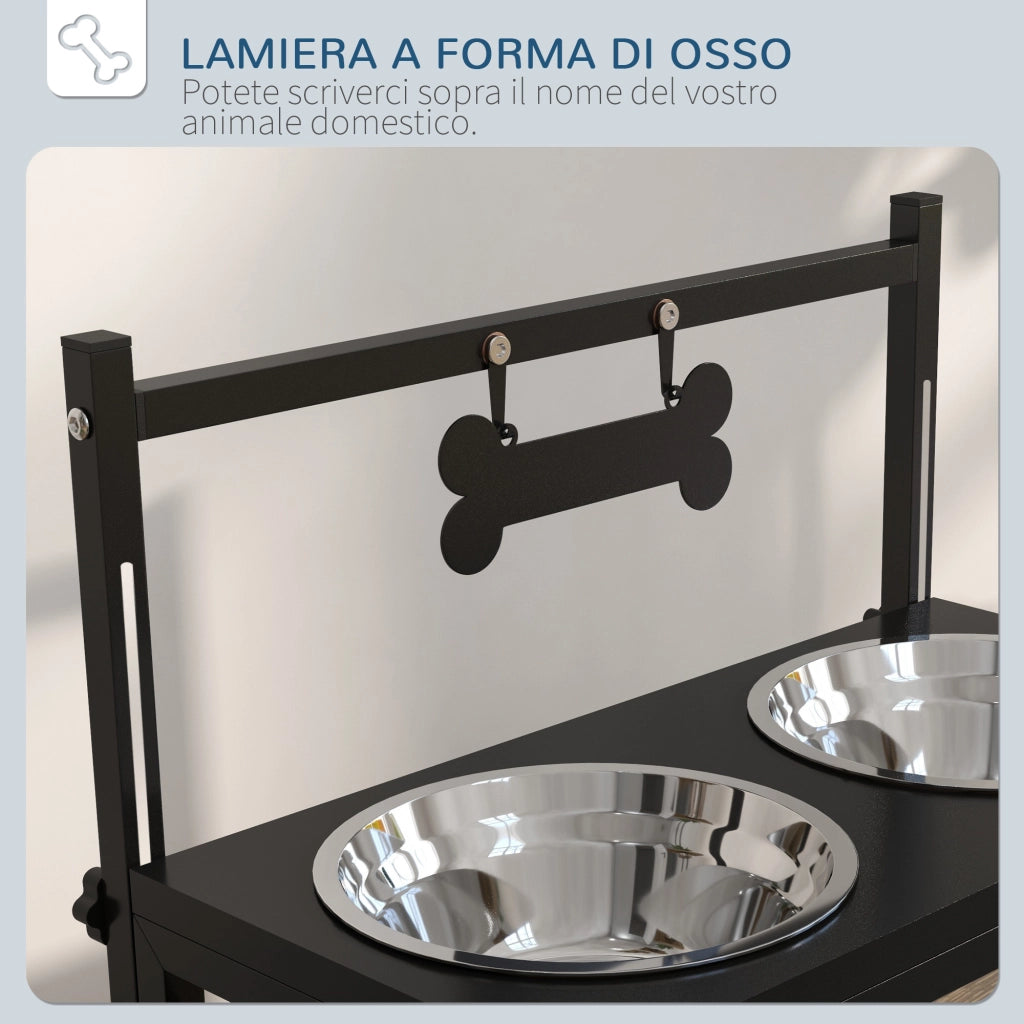Ciotole per Cani Rialzate Regolabili ¨C zephmum ¨C 2 Pezzi, Acciaio, Nero, 900ml