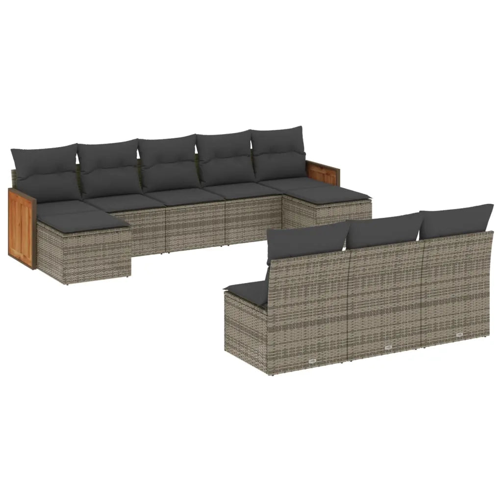 Set Divano da Giardino 10 pz con Cuscini Grigio in Polyrattan 3228069