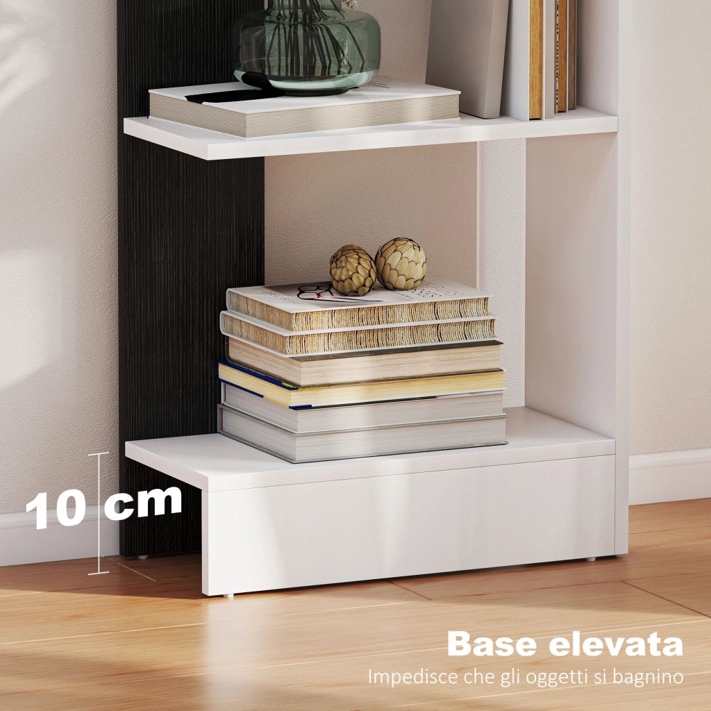 Libreria Moderna Salvaspazio a 5 Ripiani in Legno 45x21x170 cm, Bianco e Nero