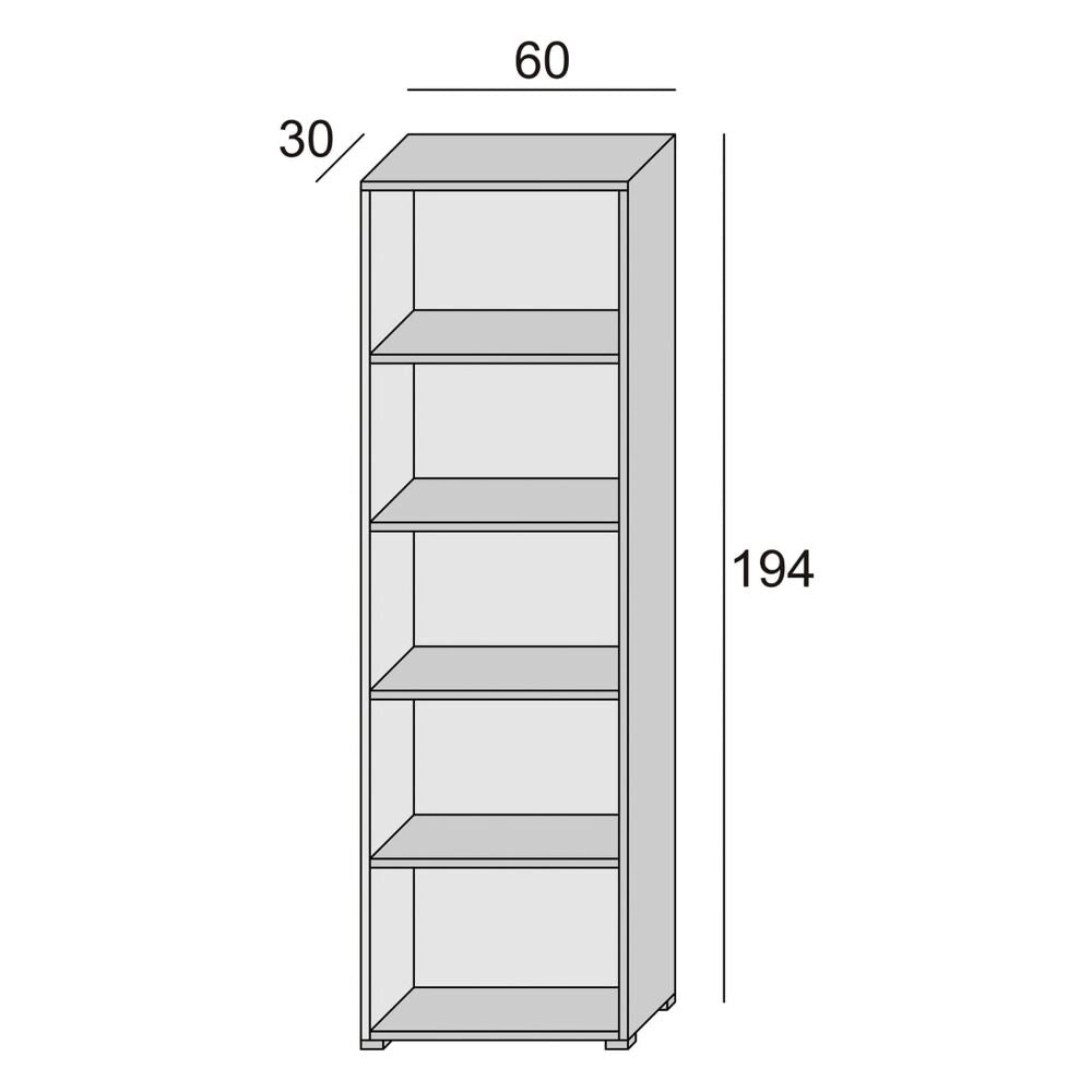 Libreria Compatta Con Cinque Ripiani Regolabili bianco, fondo cemento