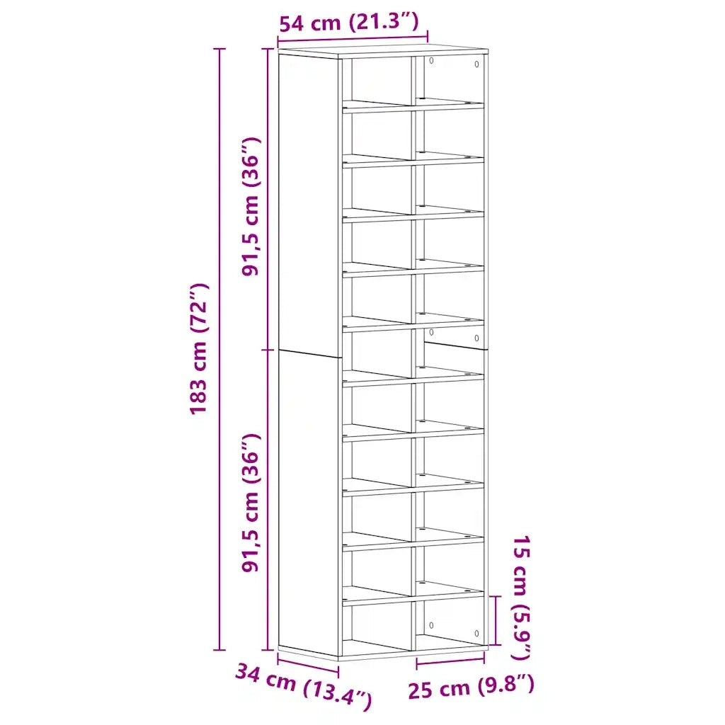 Scarpiera-Scaffale per scarpe Rovere Nero 54x34x183 cm in Legno Multistrato