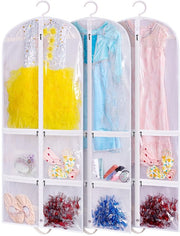 Costume per bambini trasparente, 50 pollici, appeso, contenitore per abiti con 4 grandi tasche con chiusura a righello per balletto, teatro, 3 pezzi, bianco