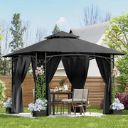 Gazebo Esterno Resistente 3.3x3.3 m con 4 Vasi per Fiori - Gazebo da Giardino in a Doppio Tetto Aerato, Struttura Fogliata, Tende Rimuovibili, Protezione UV & Impermeabile per Esterno