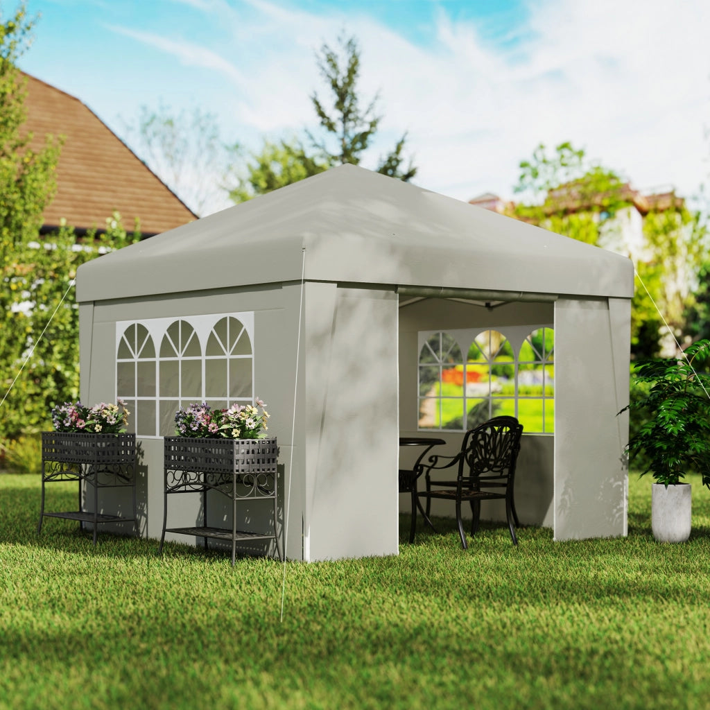 Tendone da giardino pieghevole 3x3x2.75m ¨C zephmum ¨C crema con finestre e pareti laterali