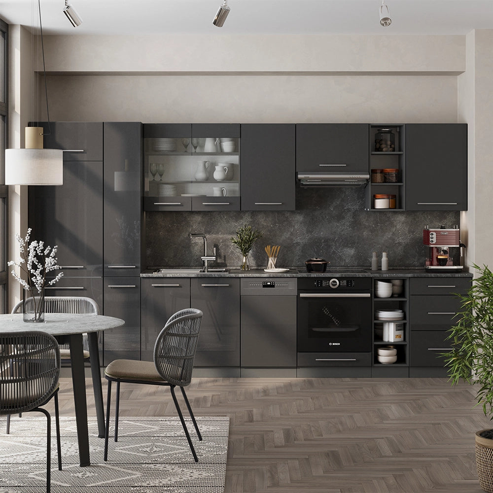 Vicco Cucina componibile Antracite lucido 355 cm senza piano di lavoro