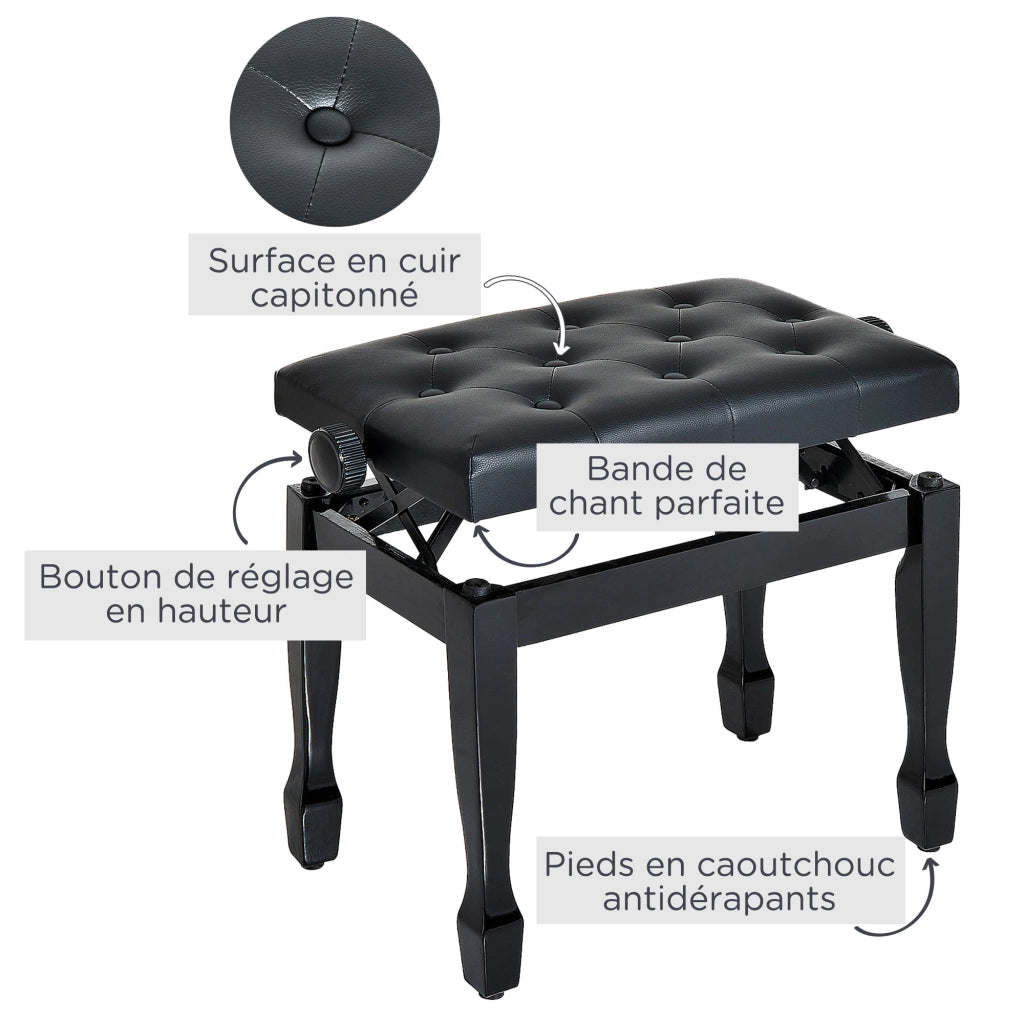 Sgabello da pianoforte regolabile in altezza ¨C zephmum ¨C legno massello imbottito nero