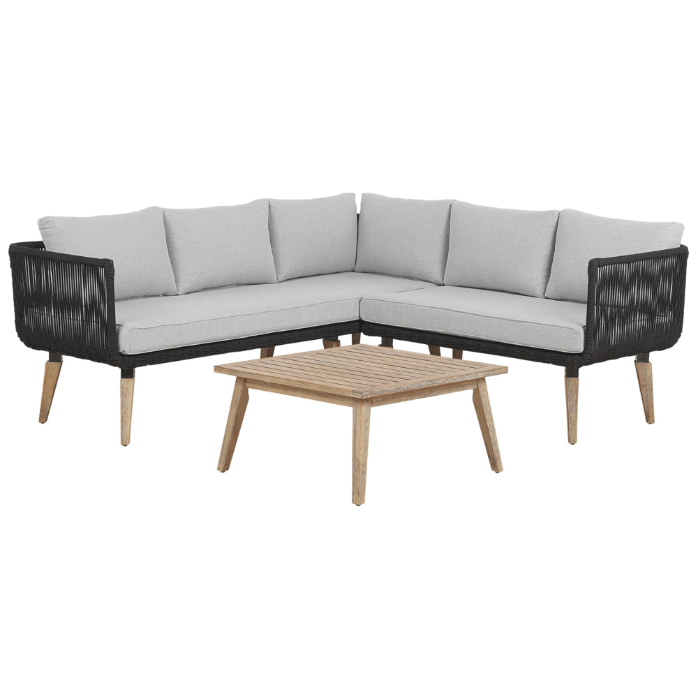 Set Conversazione Giardino Corda Grigia Divano Ad Angolo Tavolo In Legno Patio Esterno Moderno