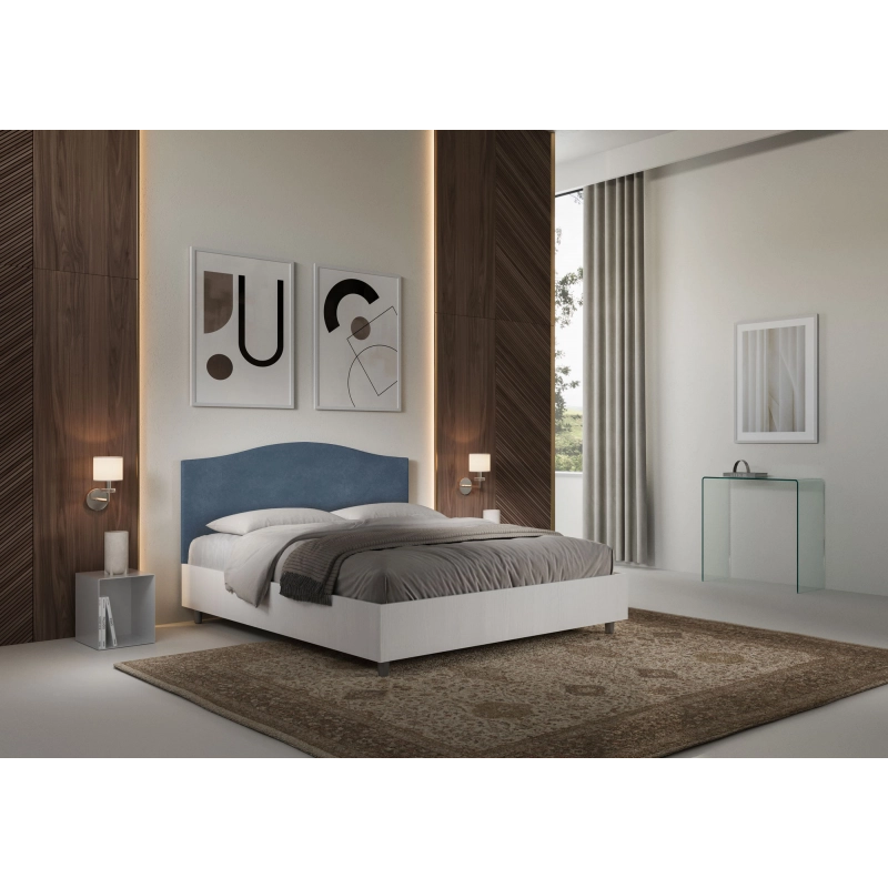 Letto Matrimoniale 160x200 cm struttura bianco frassino testata Grace - Con rete,Microfibra,Blu