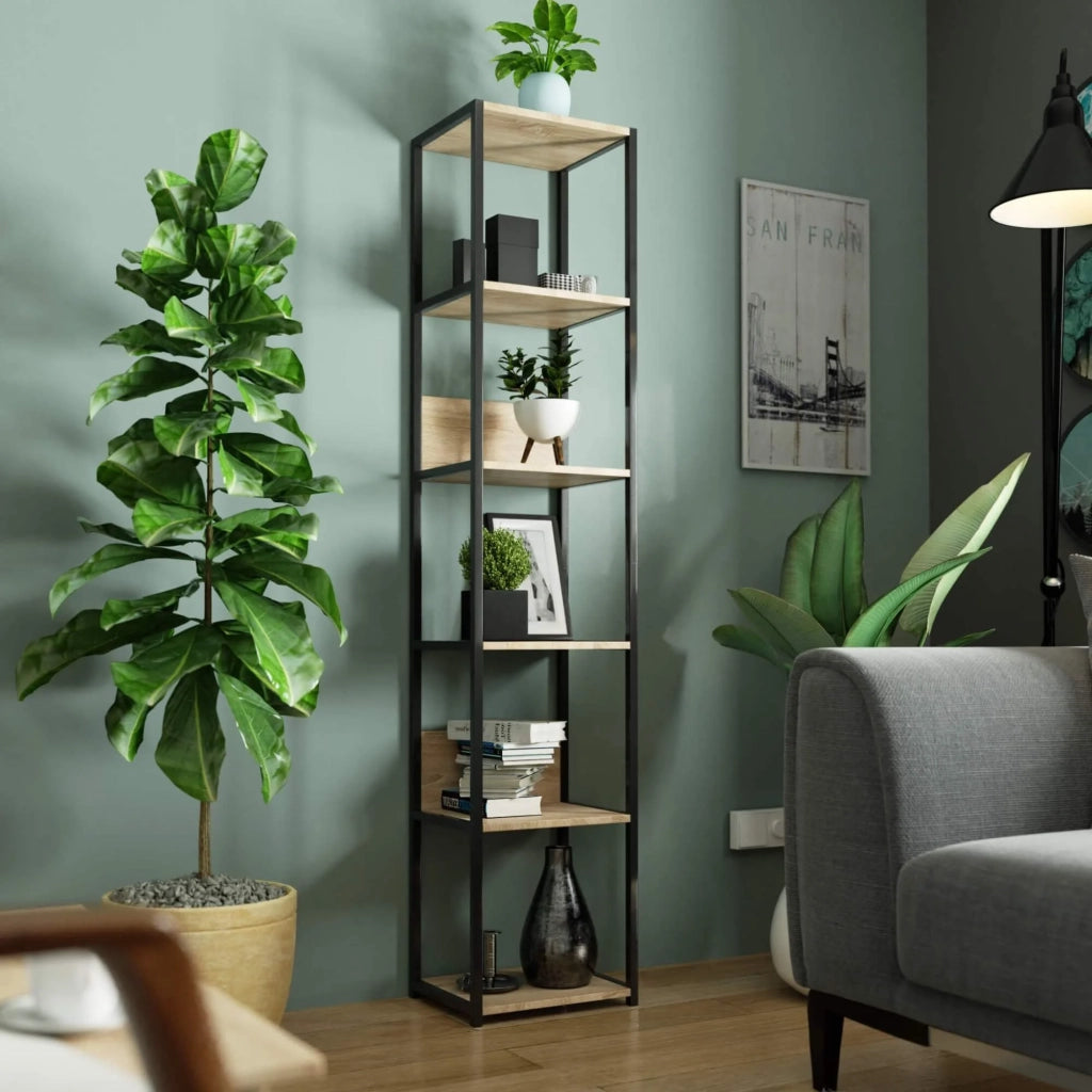 Scaffale stile industriale con ripiani in legno 40 cm Nera, Quercia Sonoma 40x32x192 cm