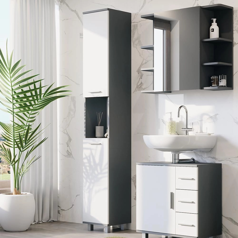Mobile alto Ilias, Antracite/bianco, 30.2 x 190 cm con 2 porte