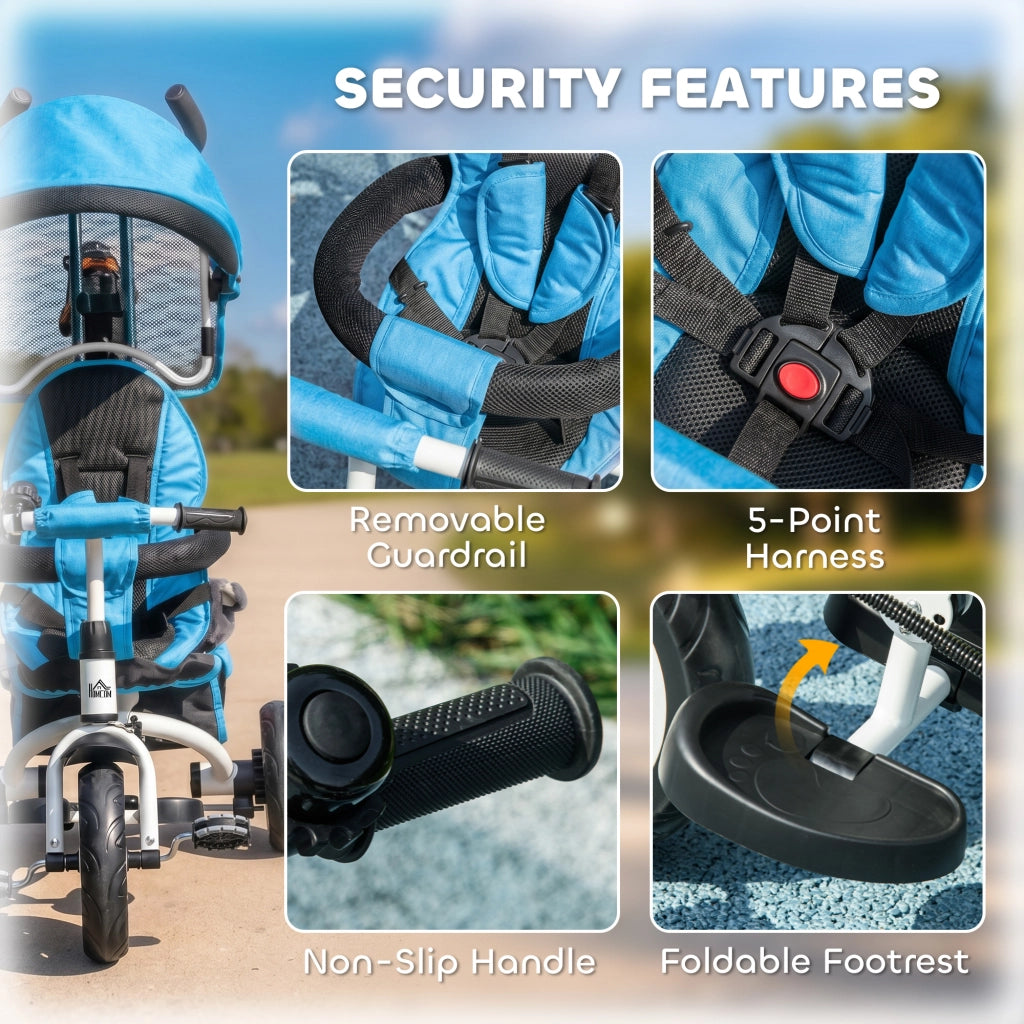 Triciclo 6 in 1 per Bambini con Capote e Cintura di Sicurezza ¨C ZephMum ¨C 1-5 Anni, Blu