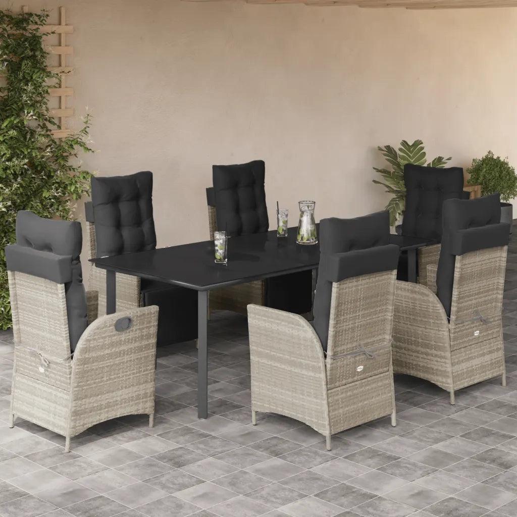 Set da Pranzo da Giardino 7 pz Cuscini Polyrattan Grigio Chiaro 3213474