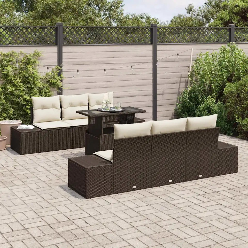 Set Divano da Giardino con cuscino 7 pcs Marrone e Crema