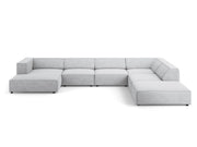 Cosmopolitan Design - Divano panoramico destro "Arendal" 7 posti in ciniglia con effetto a coste grigio chiaro 