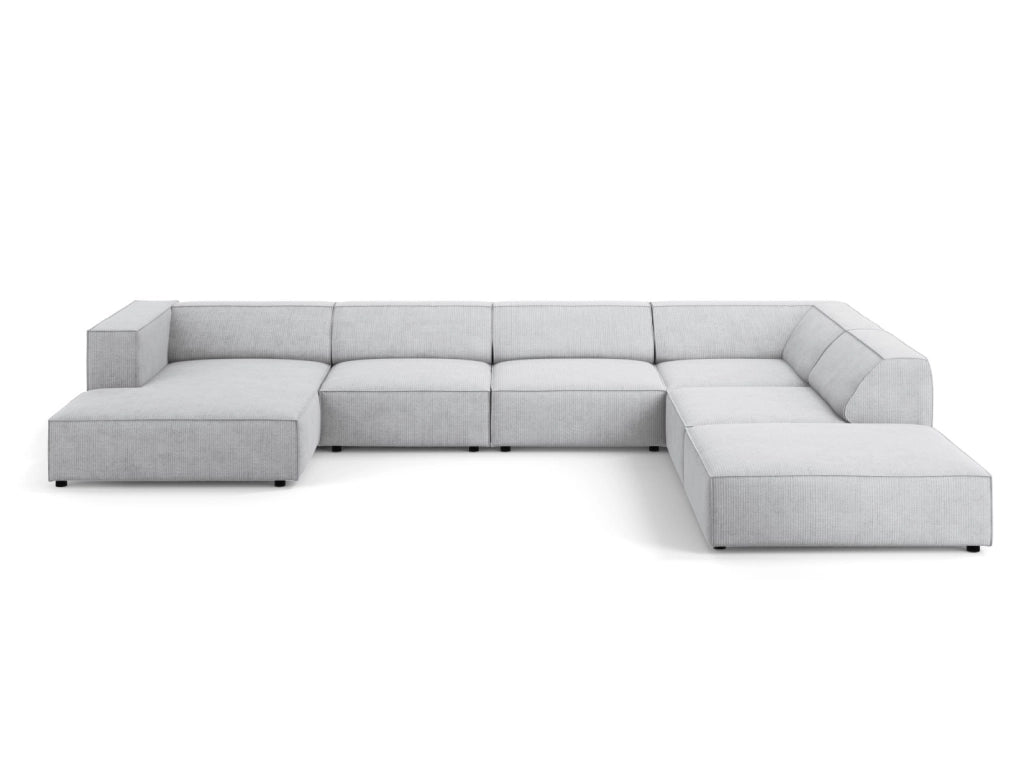 Cosmopolitan Design - Divano panoramico destro "Arendal" 7 posti in ciniglia con effetto a coste grigio chiaro 