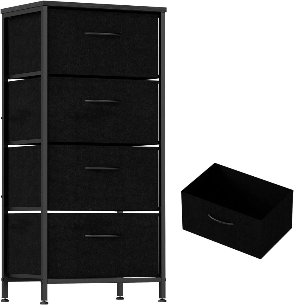 Cassettiera industriale con 4 cassetti in tessuto, in legno e metallo, 45 x 30 x 95 cm