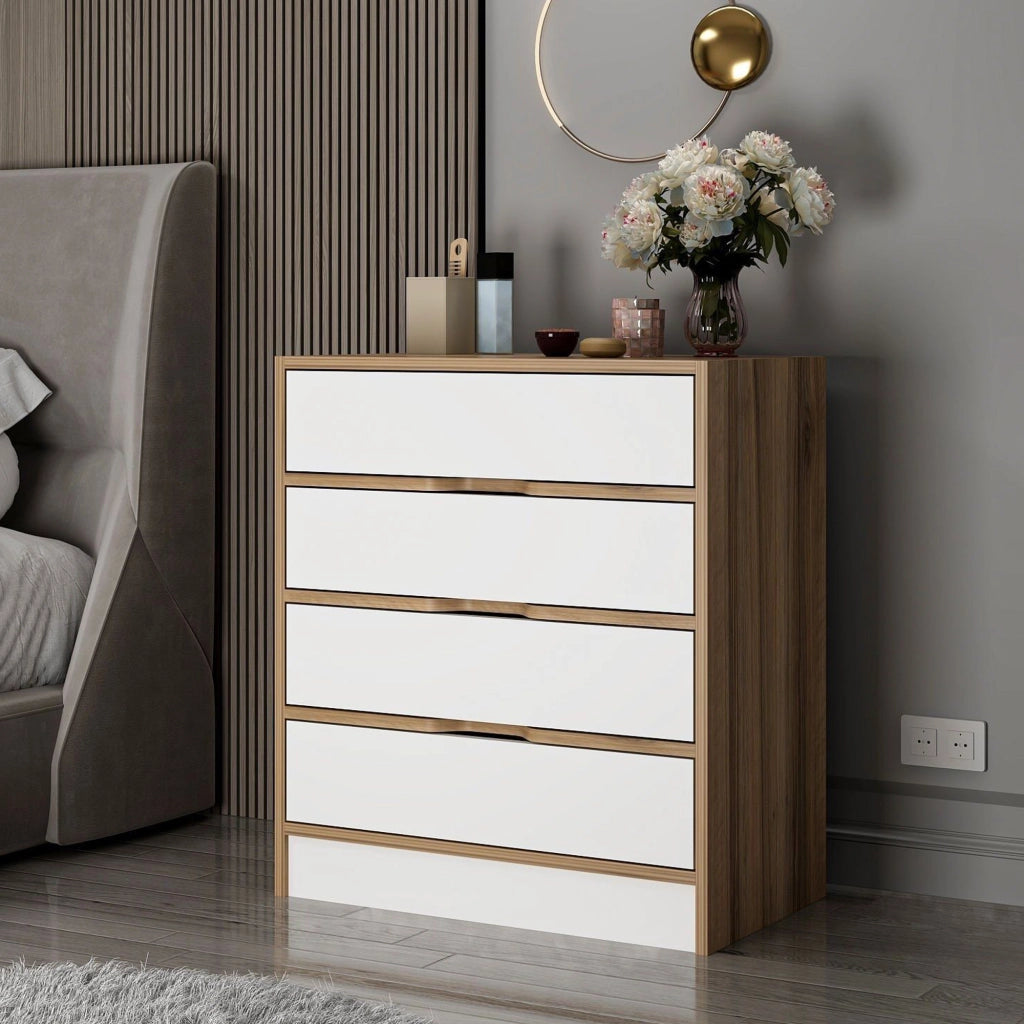Lallio, Cassettiera 4 Cassetti, 70x40x80h cm Bianco