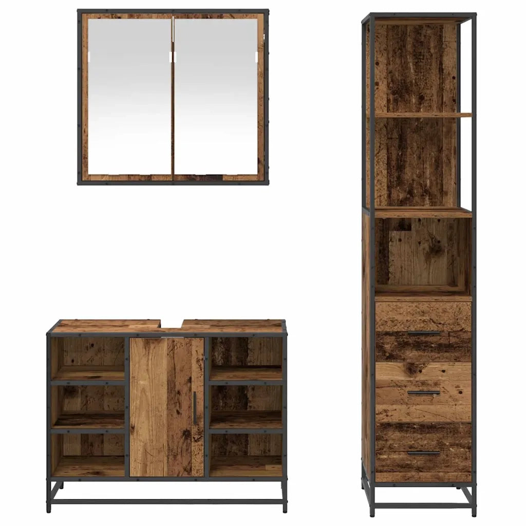 Set di mobili per il bagno con cassetto 3 pcs Legno vecchio 3402420
