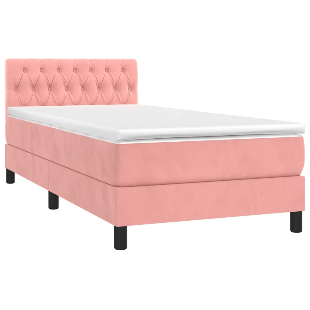 Letto a Molle con Materasso e LED-Struttura Letto con Materasso Rosa 90x190 cm in Velluto 301098