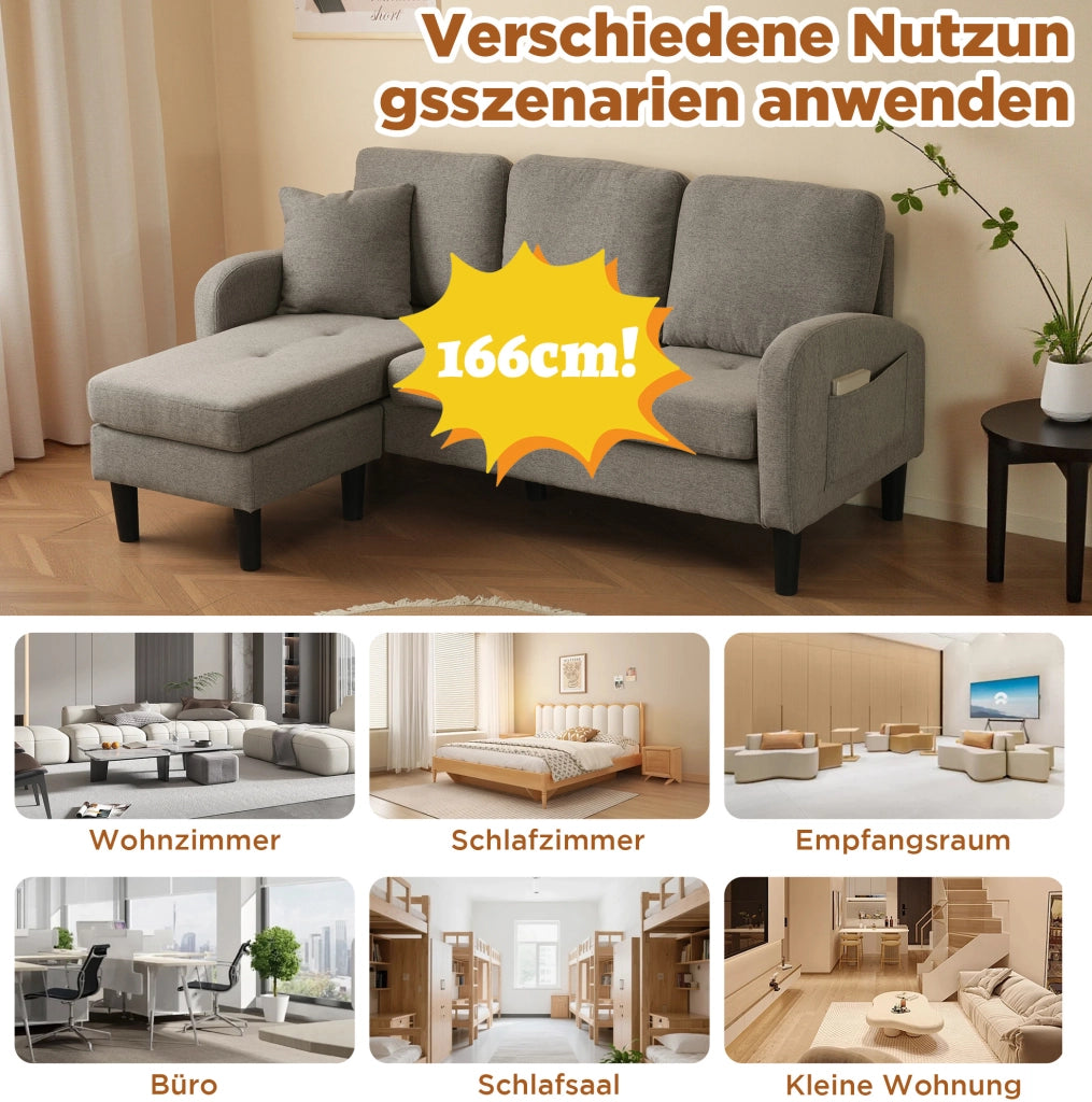 Divano angolare modulare con chaise longue 166 x 118 x 77 cm; grigio scuro