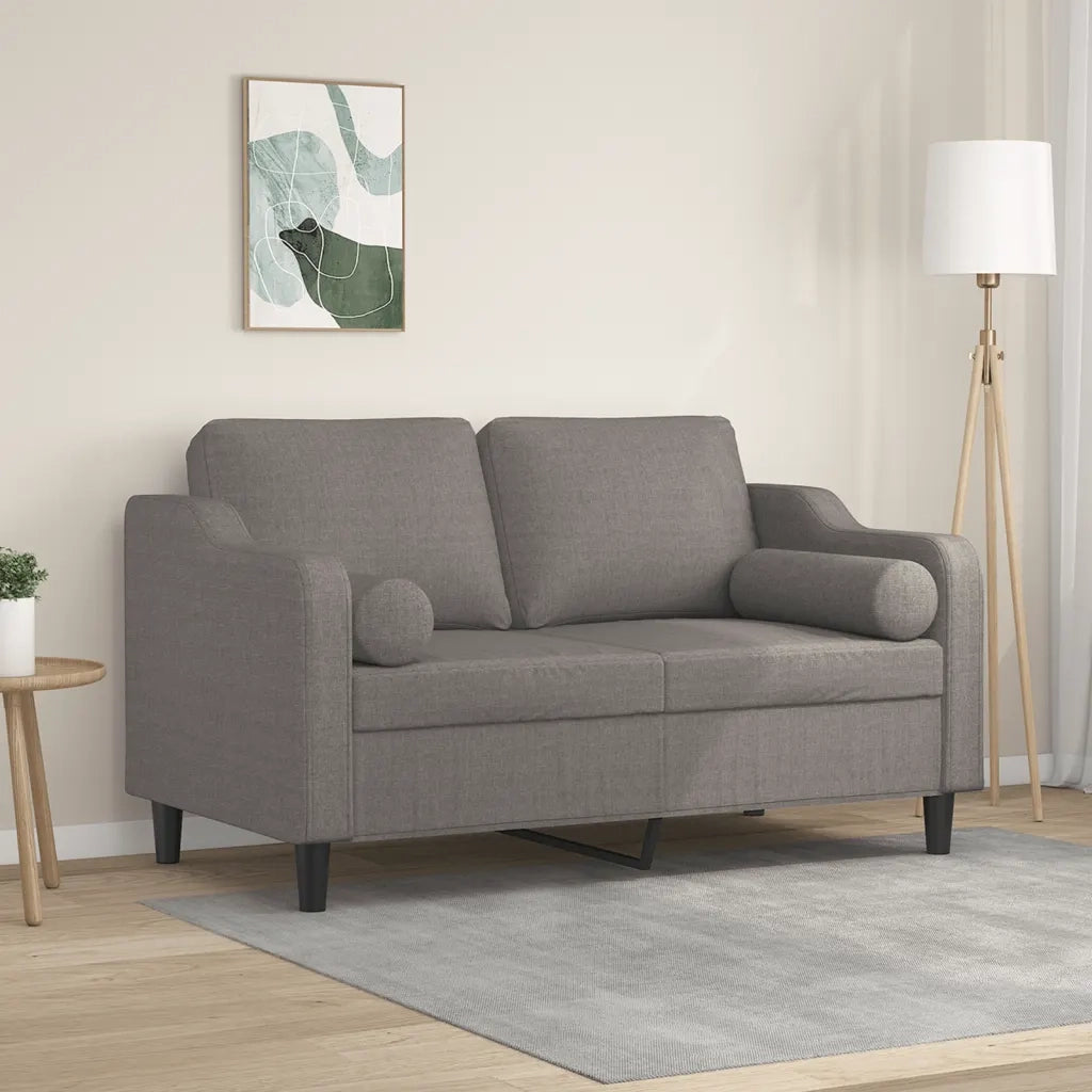 Divano | Divano da soggiorno | Sofa a 2 Posti con Cuscini Tortora 120 cm in Tessuto
