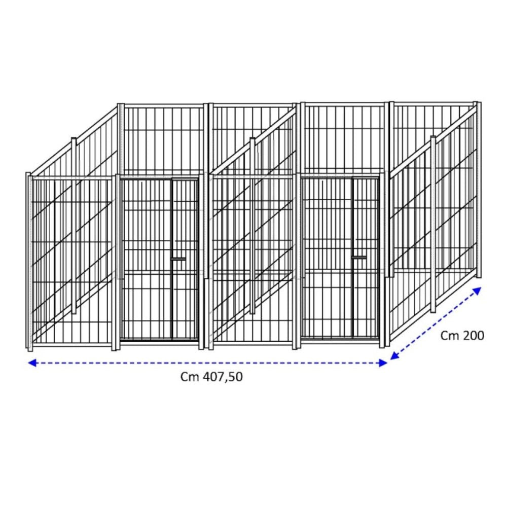2 box per cani da esterno con zincatura a caldo ciascuno da 200x200x altezza 180 cm