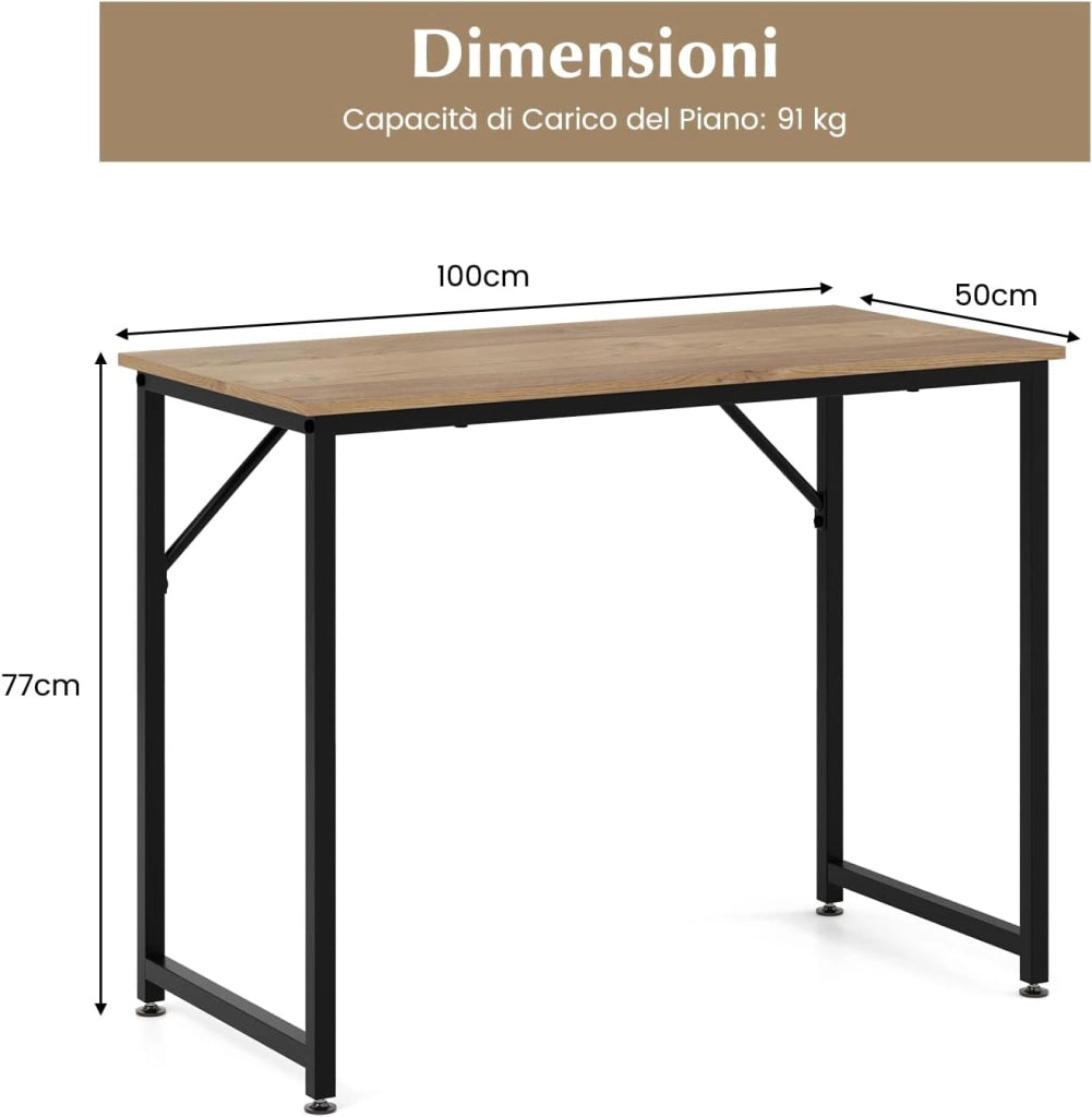 Scrivania per Computer 100 x 50 x 77 cm, Scrivania Moderna e Salvaspazio in Metallo Resistente con Piedini Regolabili, Scrivania Versatile per Casa e Ufficio (Legno)