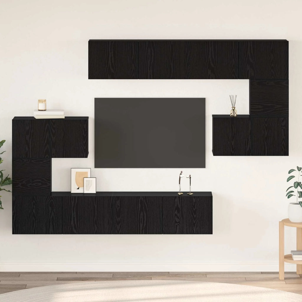 Set mobile TV 8 pcs Rovere Nero Legno multistrato 3393217