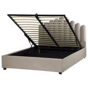 Letto contenitore matrimoniale rete a doghe velluto tortora 160 x 200 testiera a conchiglia