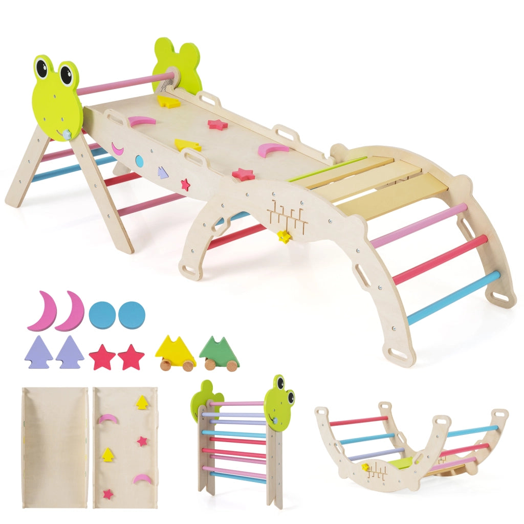 Giochi da arrampicata per bambini con rampa-Set montessori in legno a tema rana con gioco del labirinto Colorato