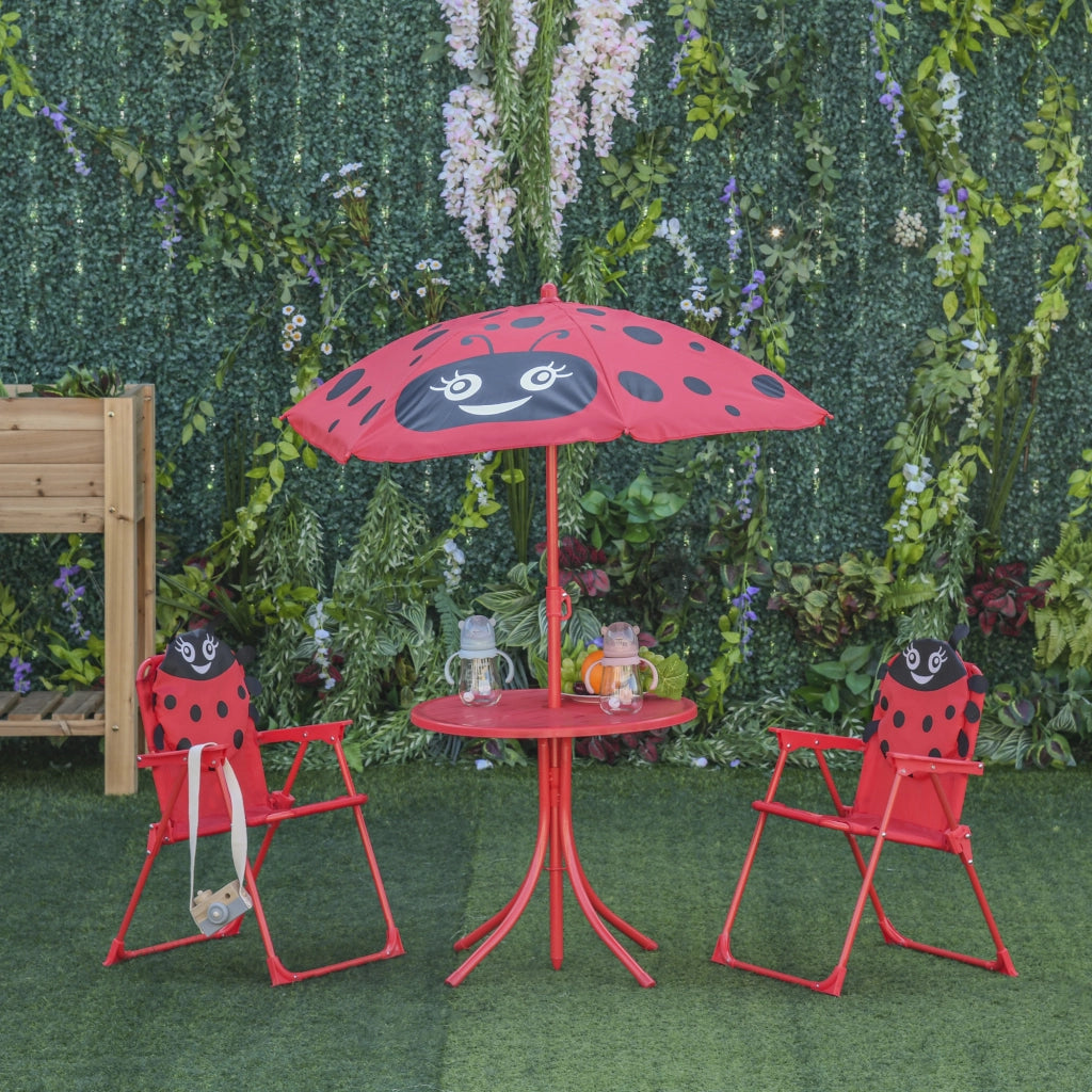 Set da giardino per bambini con tavolo e sedie pieghevole ¨C zephmum ¨C rosso, altezza regolabile 100-125 cm