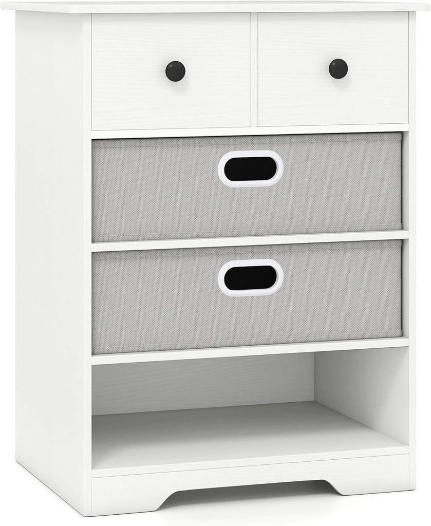 Comodino Camera da Letto 58 x 42 x 75 cm, Cassettiera Salvaspazio con 4 Cassetti e Ripiano Aperto, Tavolino Moderno da Letto per Soggiorno e Ingresso