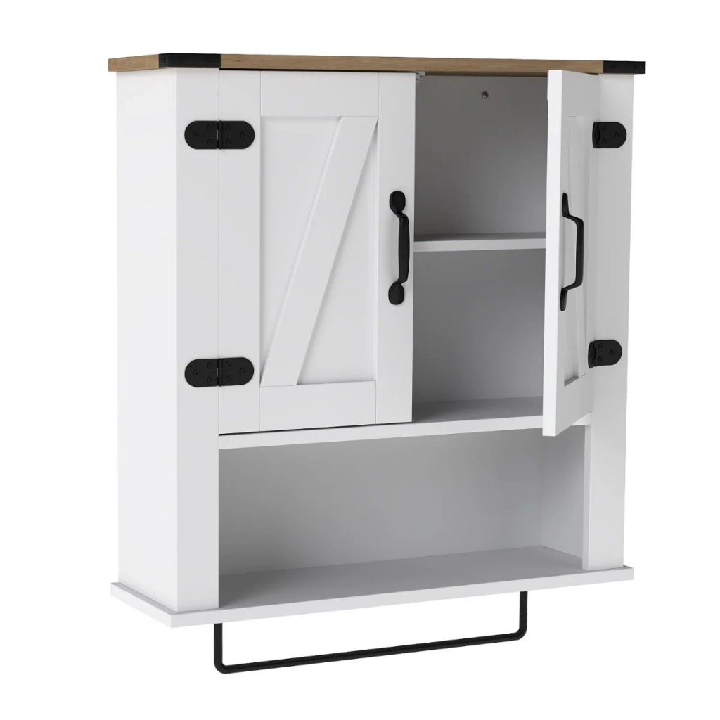 Mobiletto da bagno pensile 60,5 x 20 x 72,5 cm capiente stile rustico vintage legno lavorato bianco 20_0017787