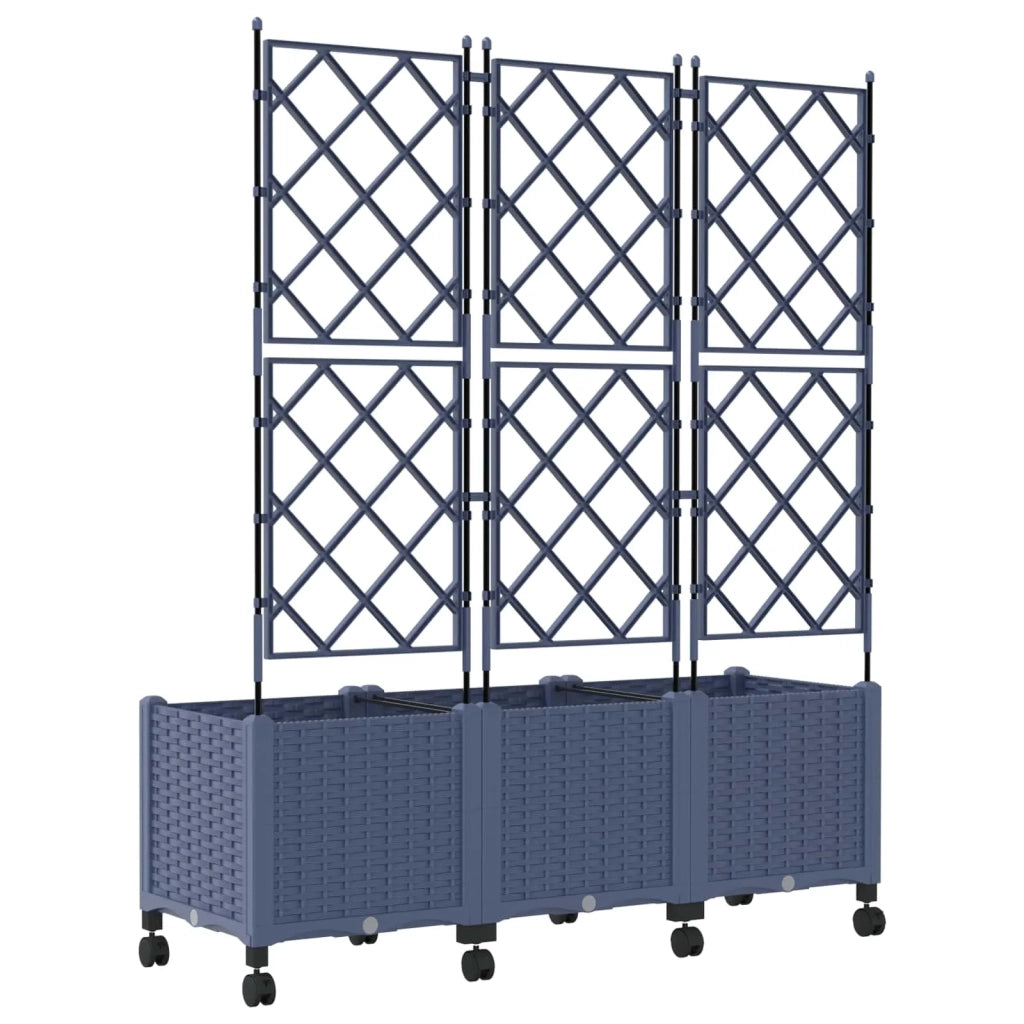 Vaso da giardino con grigliato e ruote 3 pz Grigio PP 3423078
