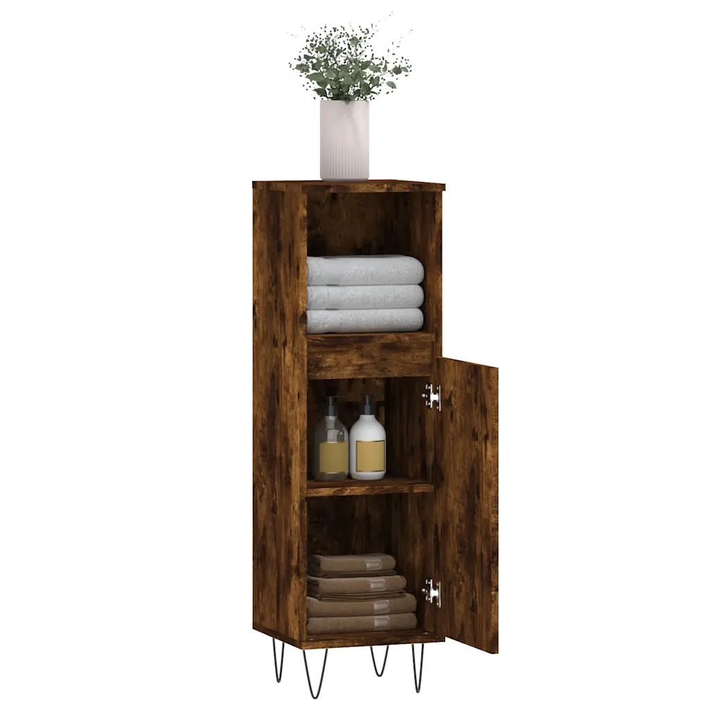 Armadietto Bagno Rovere Fumo 30x30x100 cm in Legno Multistrato 831561