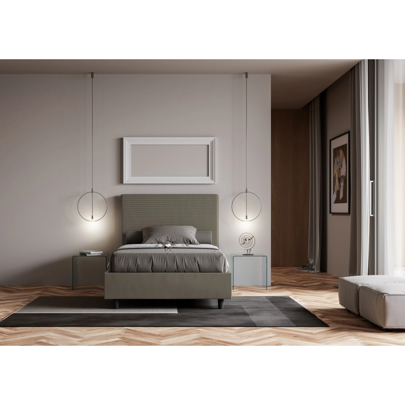 Letto imbottito 1 piazza e mezza 120x210 cm Focus - Similpelle,Cappuccino,Contenitore