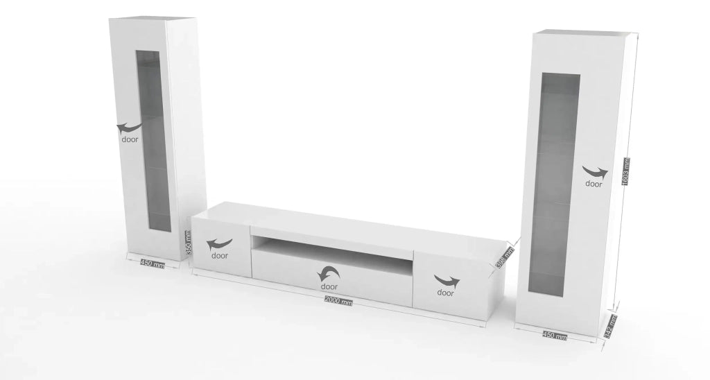Parete attrezzata soggiorno con porta TV e 2 vetrine bianco lucido Daiquiri