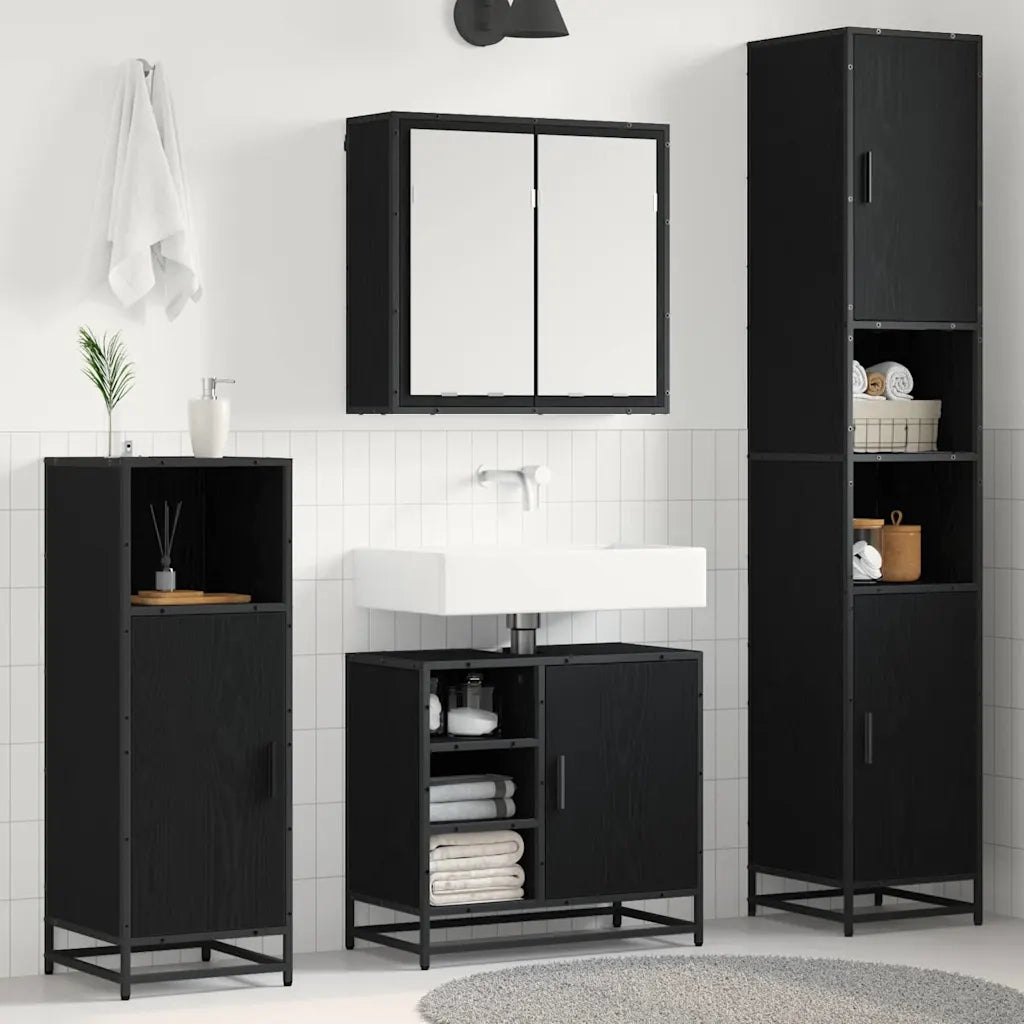 Set di mobili per il bagno 4 pcs Rovere Nero Legno multistrato 3402476