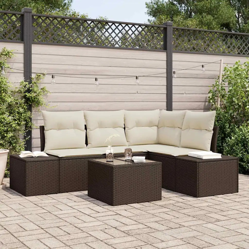 Set Divano da Giardino Marrone e Crema polyrattan 3355717